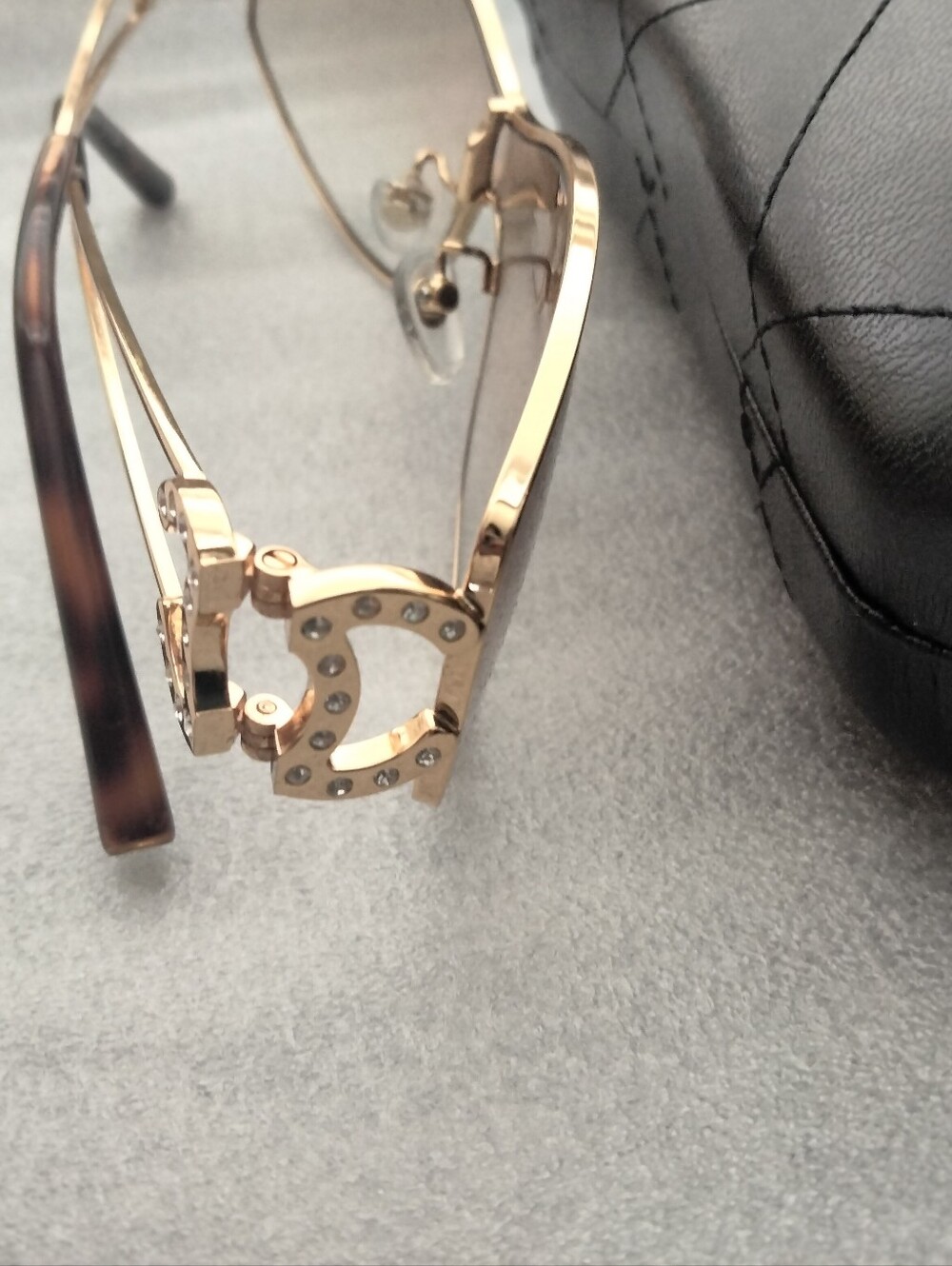 CHANEL Rhinestone CC Logo Golden Tone Sunglasses - Picture 4 of 16